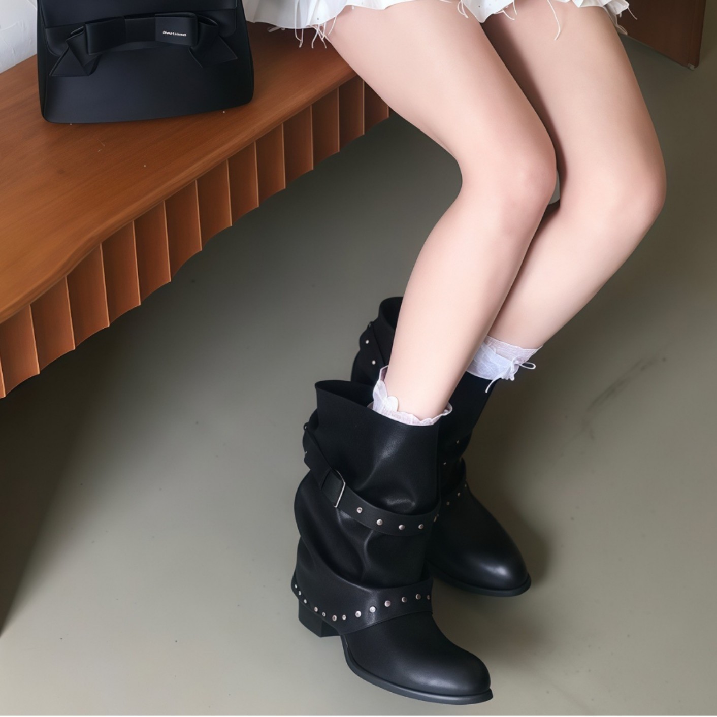 Pointed-toe Pleated Frill Denim Ankle Boots For Women