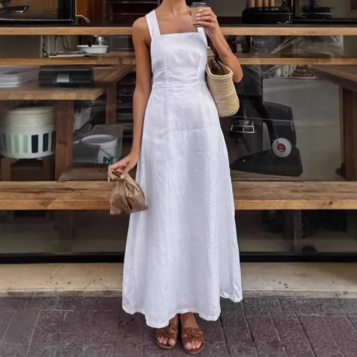 Elegant Sling Backless Dress - White