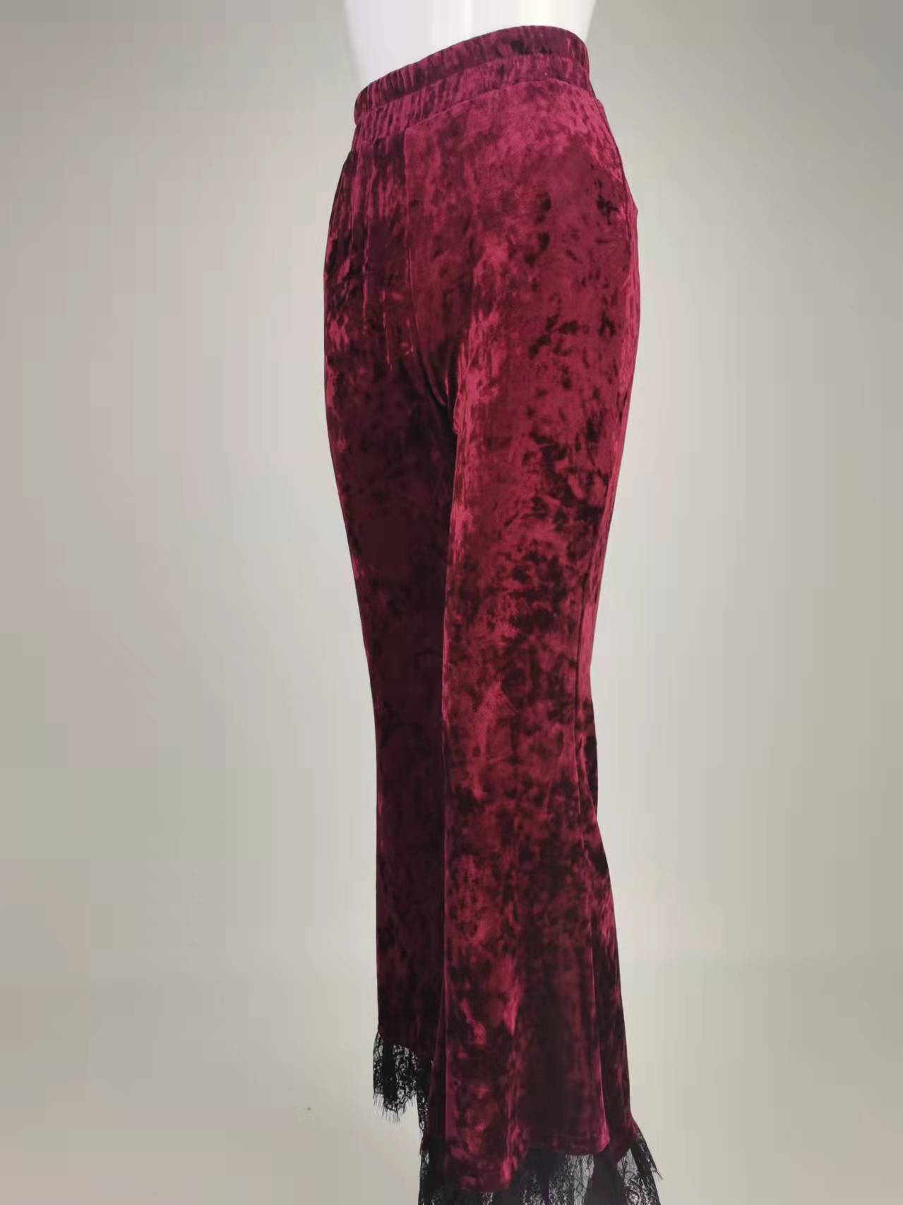 Title 6, High-waisted Commuter Red Velvet Flared Trousers