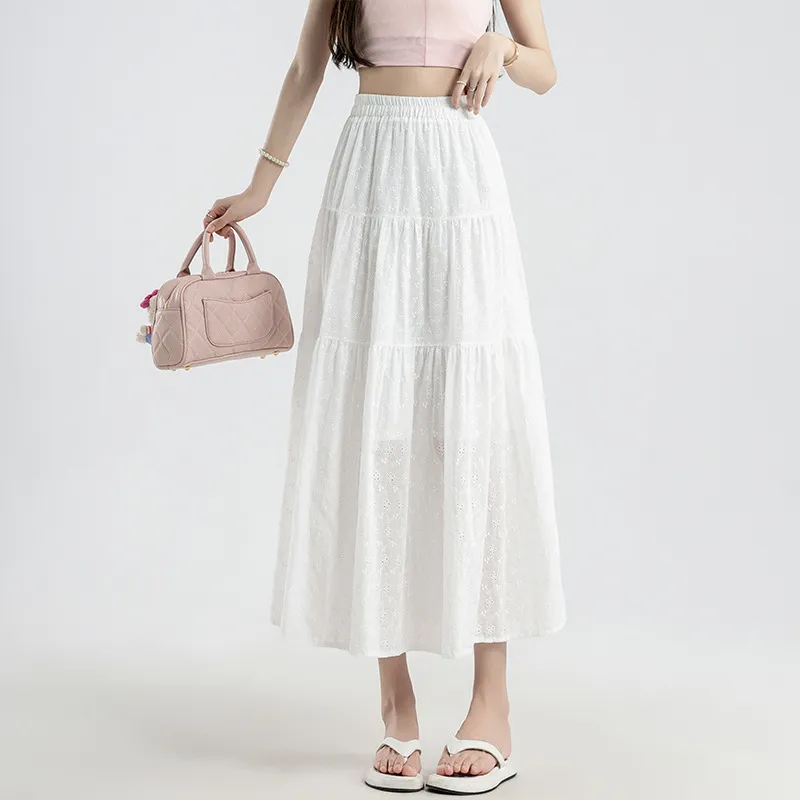 A- Line Mid-length Umbrella Skirt - White