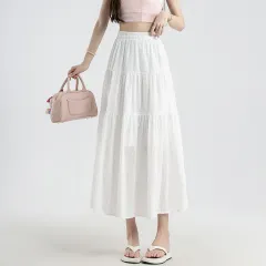 A- Line Mid-length Umbrella Skirt - White - View 1