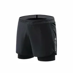 Fake Two-piece Running Shorts Base Elasticity Sports Pants - Black - View 1