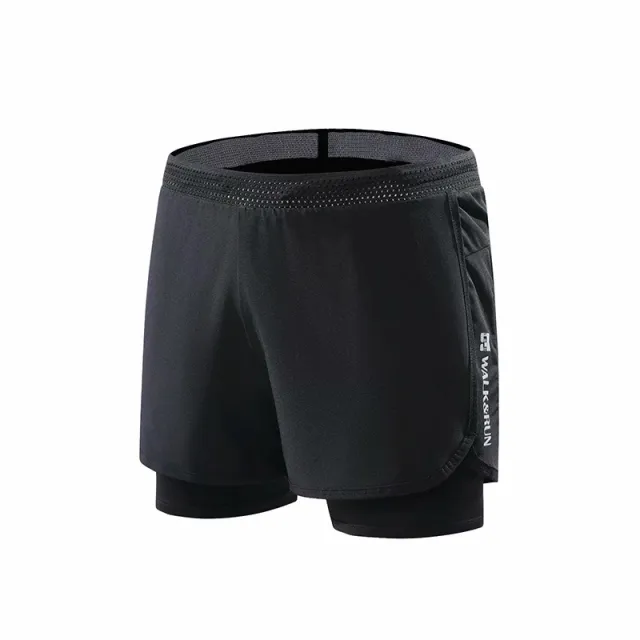 Fake Two piece Running Shorts Base Elasticity Sports Pants Black - Shop at LoveMi