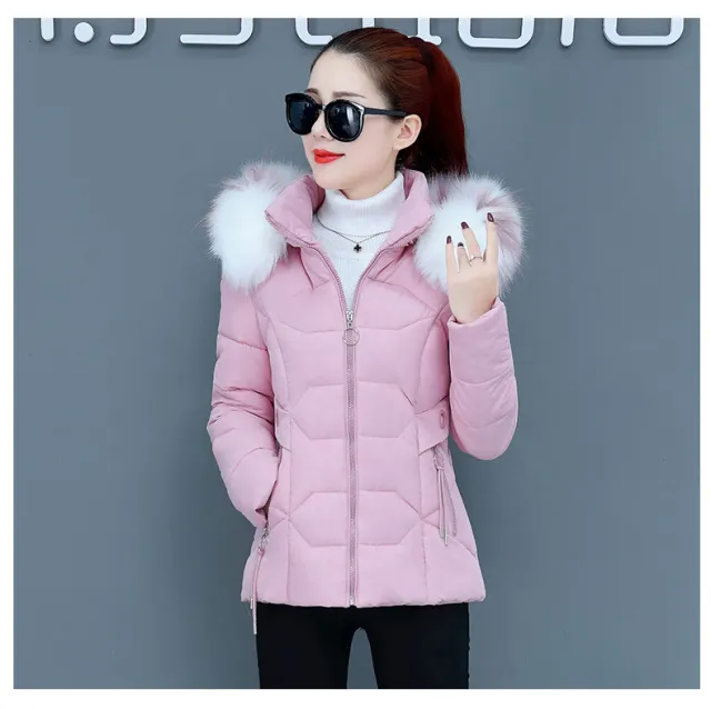 Female Short Cotton Coat Thickened Slim Fit Fashionable Jacket Pink - Shop at LoveMi