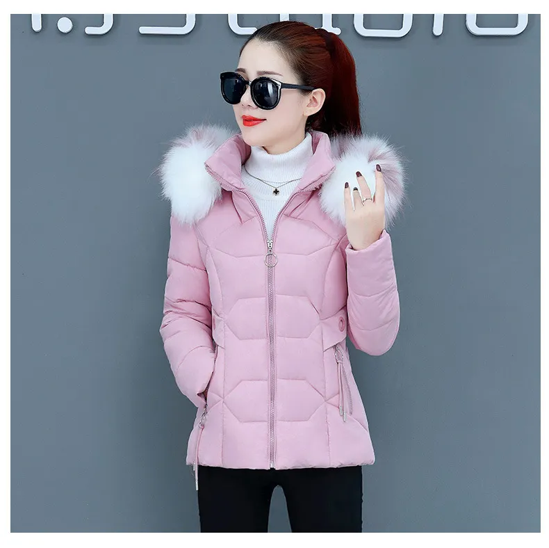 Female Short Cotton Coat Thickened Slim Fit Fashionable Jacket - Pink