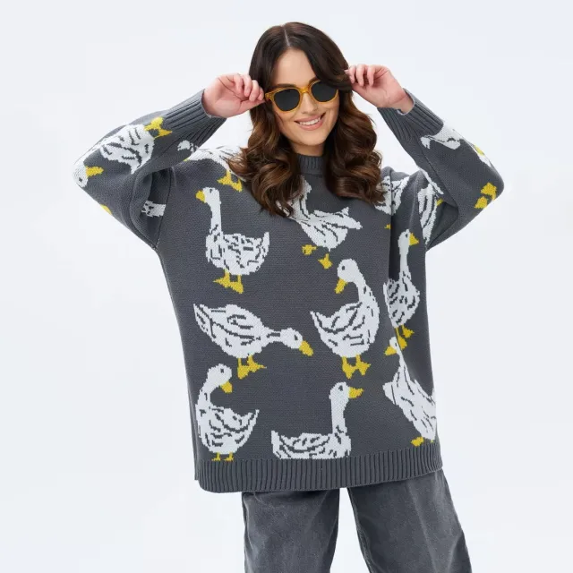 Fashion Personality Duck Print Sweater For Women Gray - Shop at LoveMi