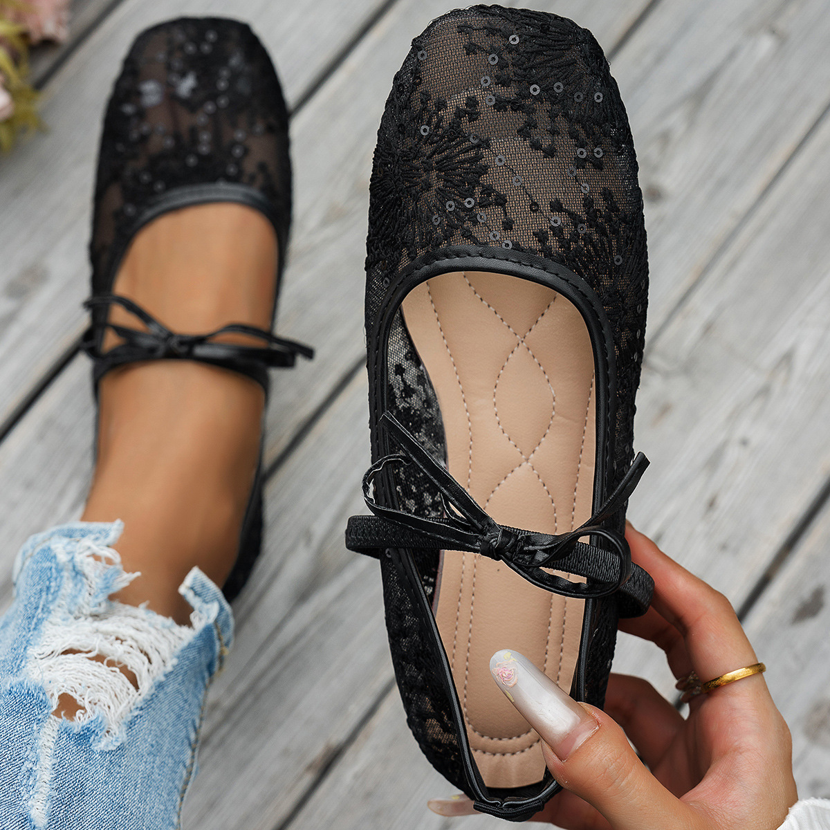 Womens Casual European And American-style Square-toe Flats