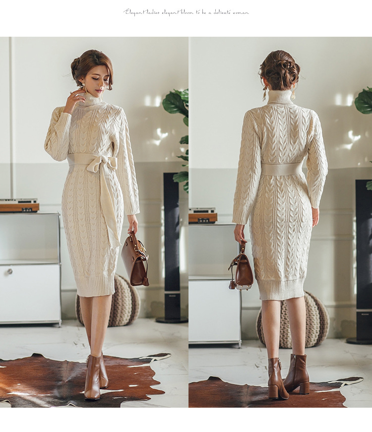 High-Collar Twist Lace-Up Sweater Dress, picture 3 of 8