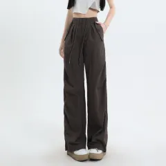 American High Street Cool Drawstring Lace-up Casual High Waist Wide Leg Pants - Gh 1323 Dark Gray Trousers - View 1