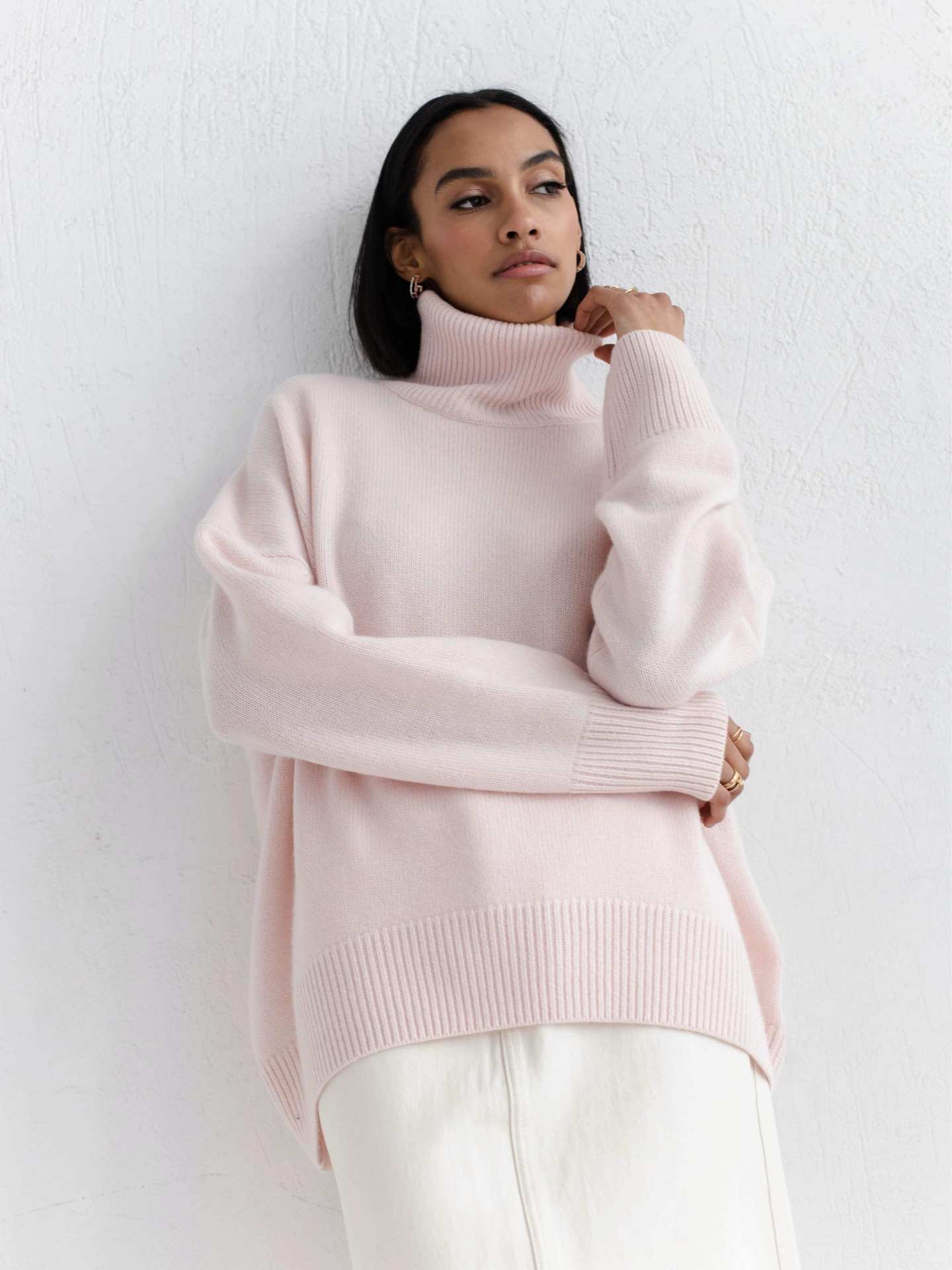 Winter Rollkragen Pullover Damen Langarm Pullover Einfarbig Oberteil - Bild 9 von 13