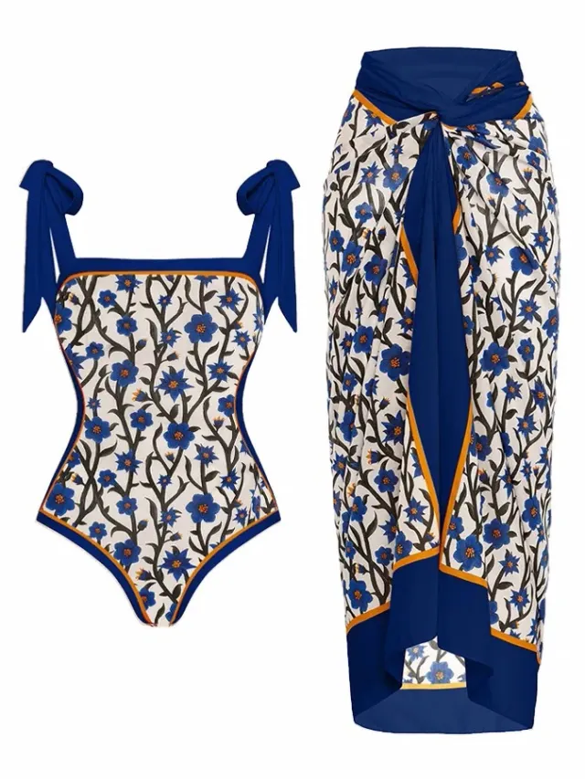 Women's Positioning Printed Two piece Chiffon Swimsuit Hip Skirt Picture 2 M - Shop at LoveMi