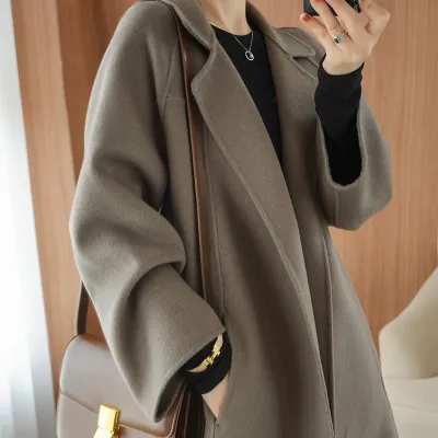 Reversible Cashmere Coat Women's Mid-length Loose Over Knee Coat