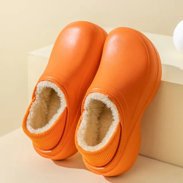 Autumn And Winter New Heightening Thickening Bottom Waterproof Cotton Slippers Women Orange - Shop at LoveMi