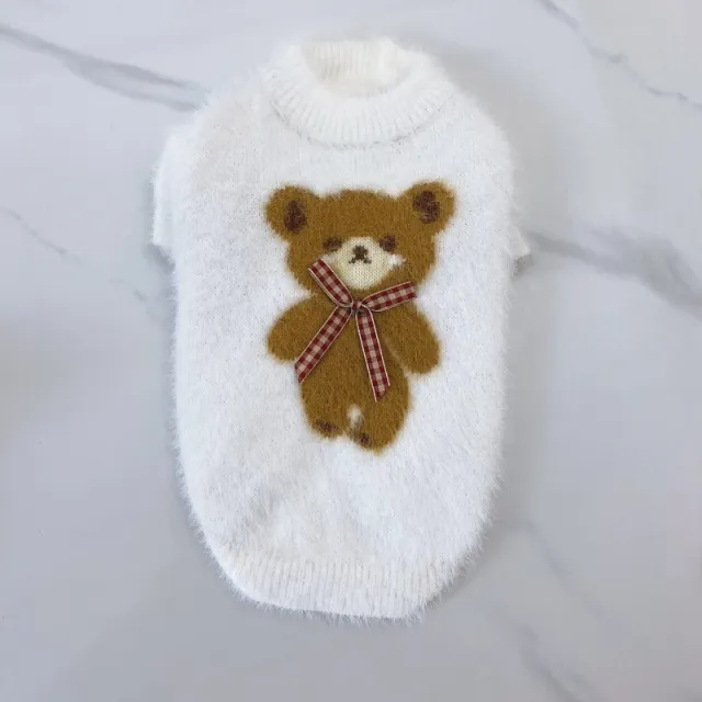 New Winter Dog Cat Bow Tie Bear Sweater White - Shop at LoveMi