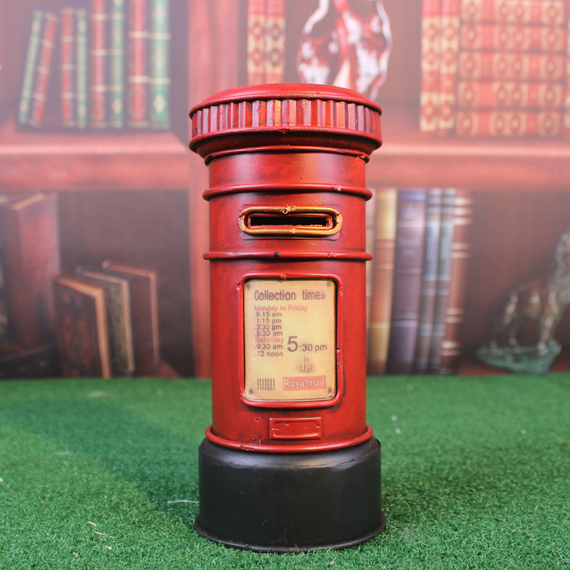 Retro tin mailbox piggy bank - vintage metal money box