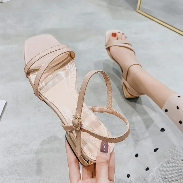 Flat Low Heel With Skirt Strap Sandals Khaki - Shop at LoveMi