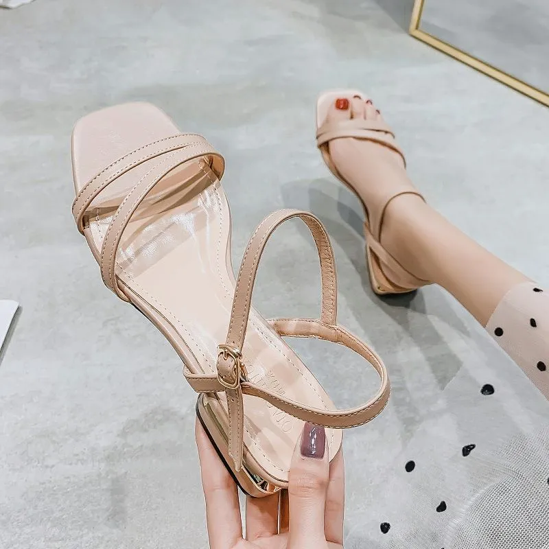 Flat Low Heel With Skirt Strap Sandals - Khaki