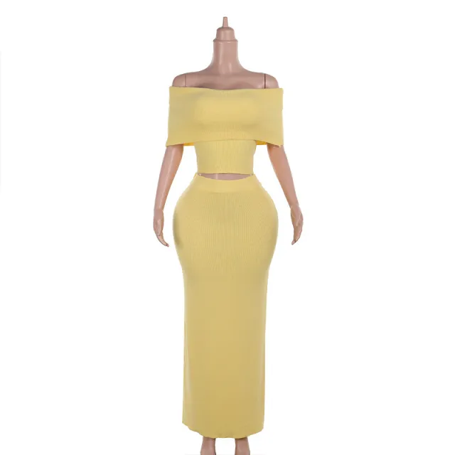 Off shoulder Slim fit Crop top High Waist Woolen Skirt Yellow - Shop at LoveMi