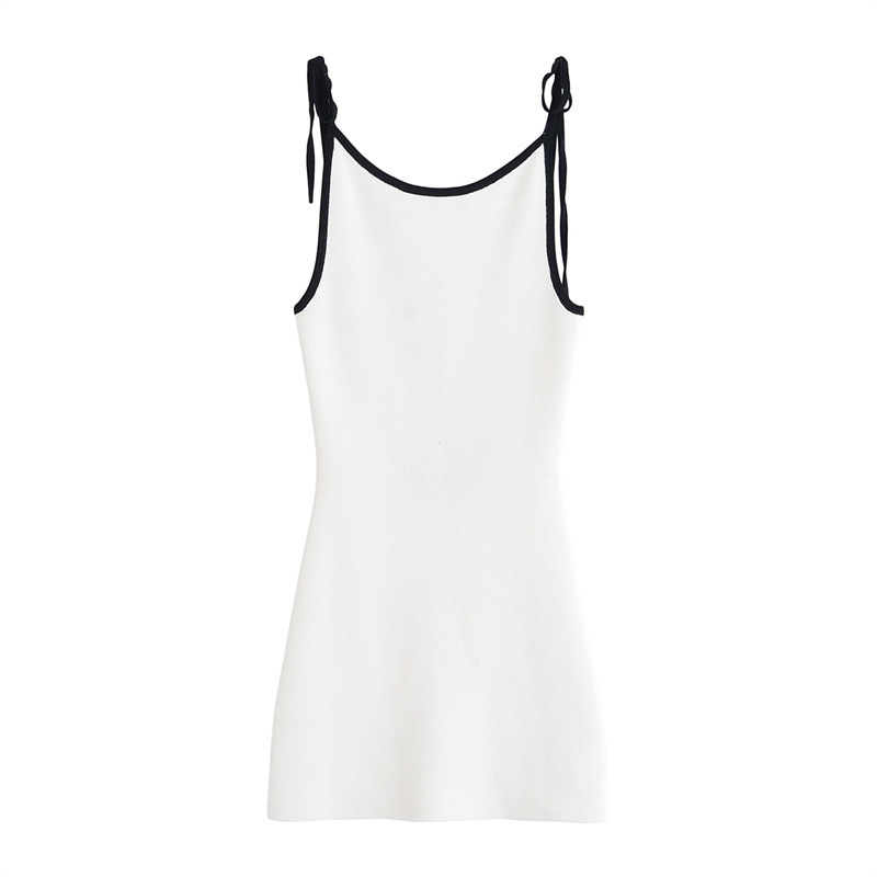 Contrast Color Backless Bow Decorative Mini Sling Dress - Shop at LoveMi