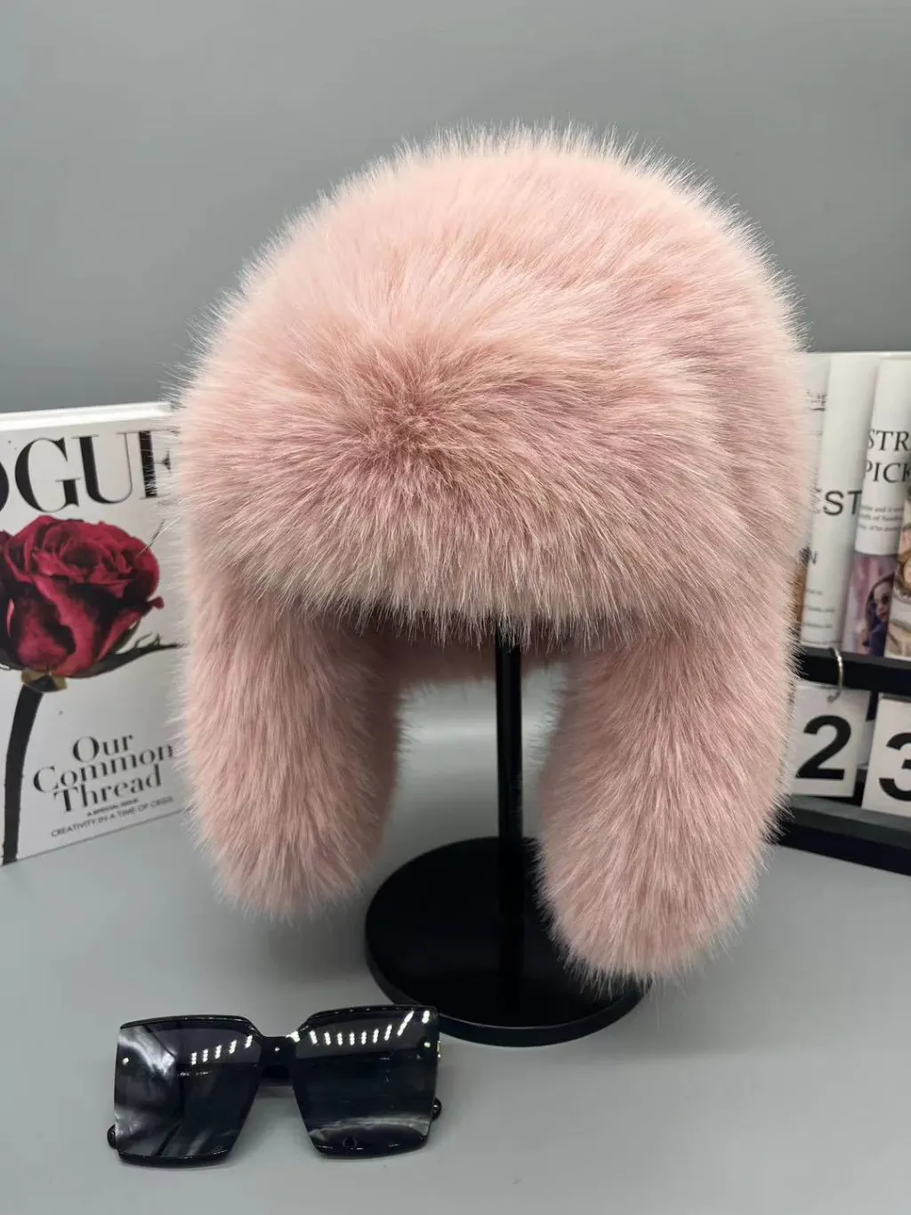 New Autumn And Winter Plush Imitation Fox Fur Hat - Pink