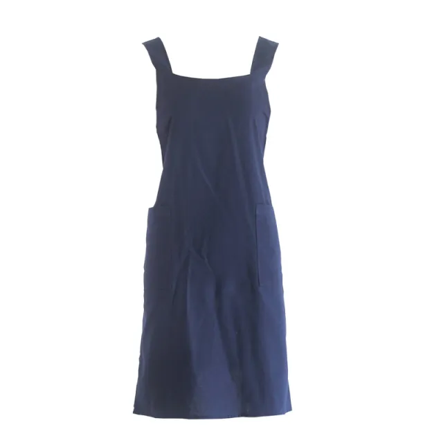 Simple Pure Cotton Waterproof Apron Studio Bib Overclothes Navy Blue - Shop at LoveMi
