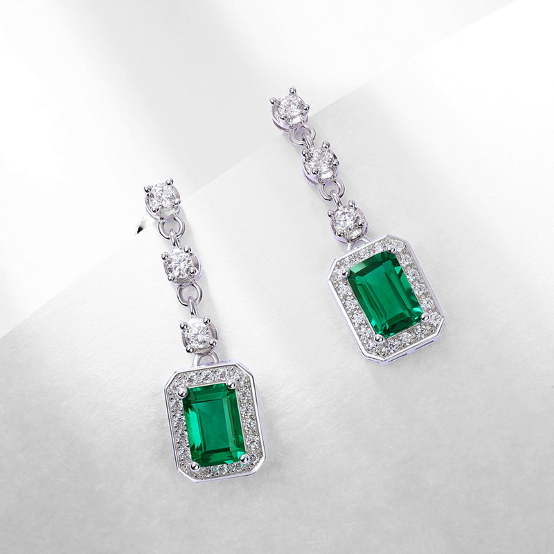 S925 Silver Personality Fashion Cultivation Emerald Earrings High Sense