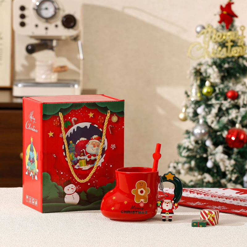 Straw ceramic christmas gift mug (red-single cup)