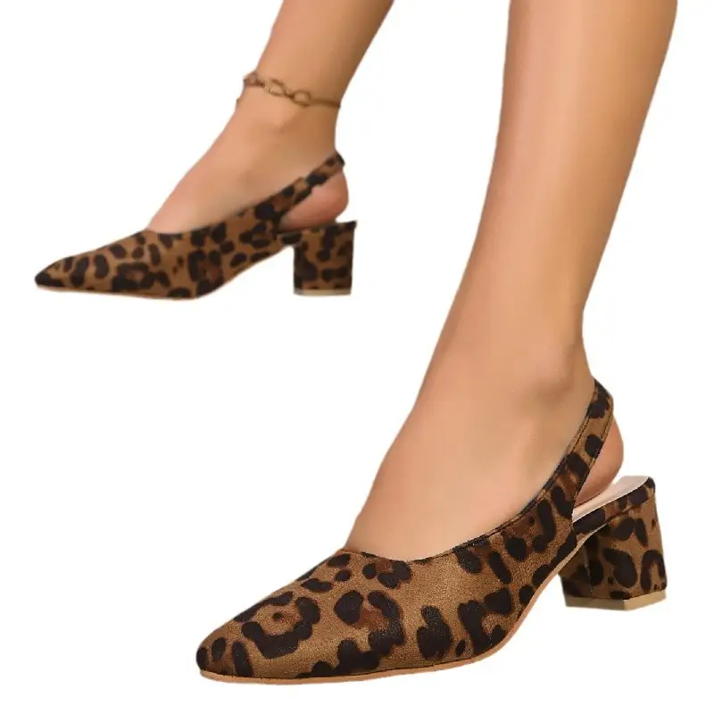 Pointed Toe Elegant High Heel Leopard Print Plus Size Women's Sandals