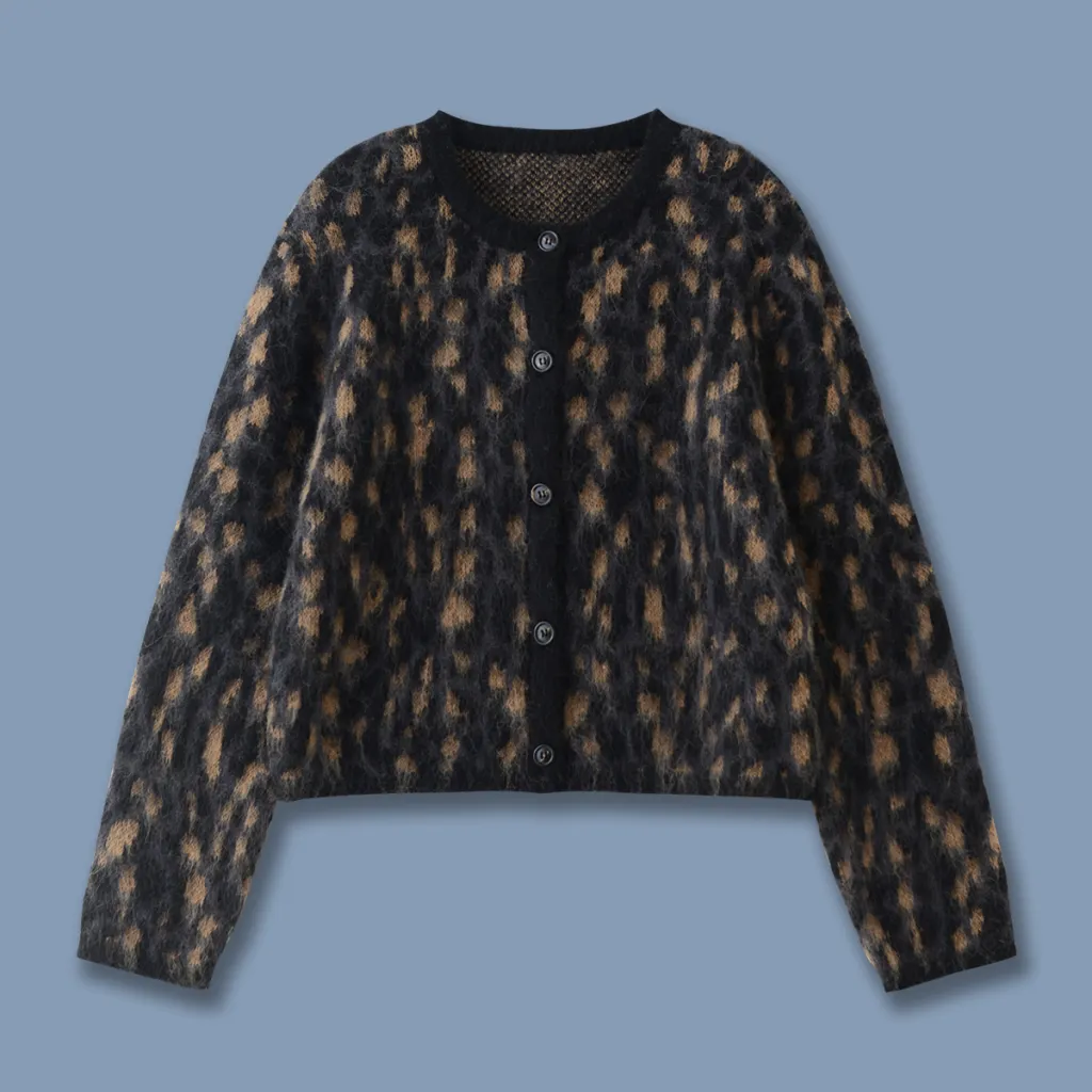 Casual Style Soft Glutinous Atmosphere Leopard Print Round Neck Cardigan Short Coat - Leopard Print