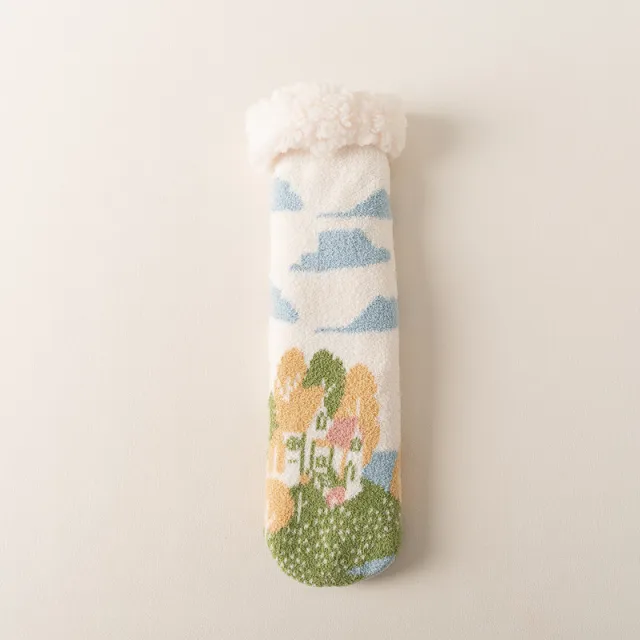 Cashmere Socks For Women Winter Thicken Thermal Home Sleep Peach Blossom Spring - Shop at LoveMi