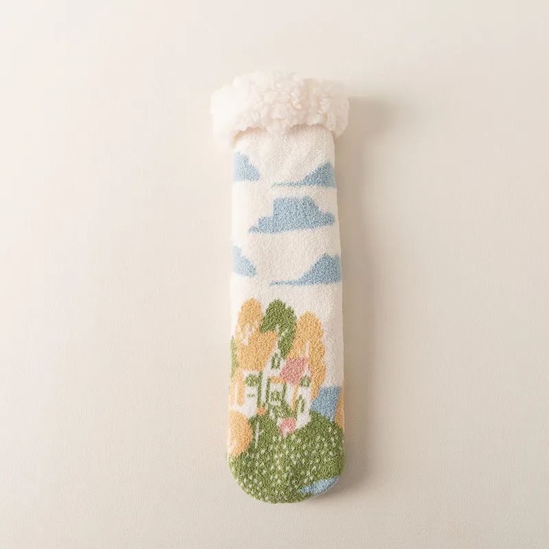 Cashmere Socks For Women Winter Thicken Thermal Home Sleep - Peach Blossom Spring