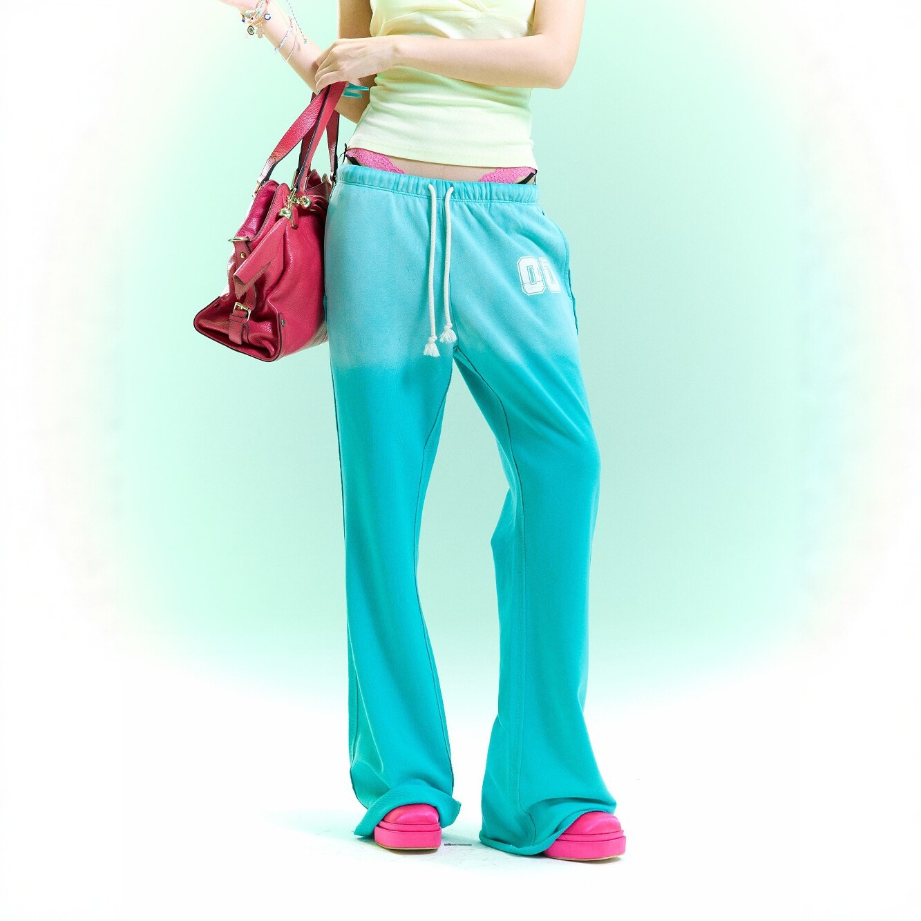 Women's American Retro Flared Hem Drawstring Straight Leg Pants Casual Cotton Trousers