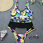 Women's Cross Strap Fishnet High Waist Briefs Bra Bikini