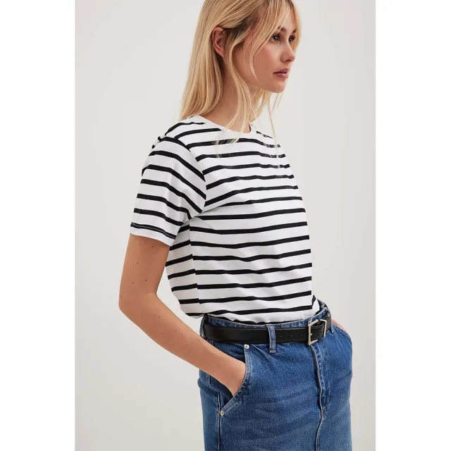 New Versatile Simple Loose Cotton Crew Neck Striped T shirt Short Sleeve Black - Shop at LoveMi