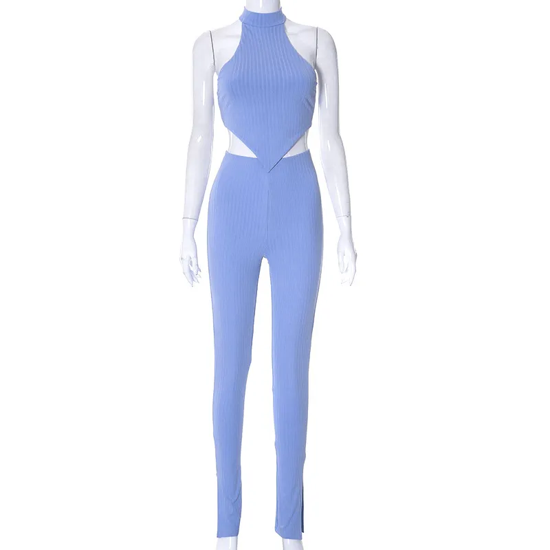 Solid Colour Casual Trousers Suit For Women - Blue