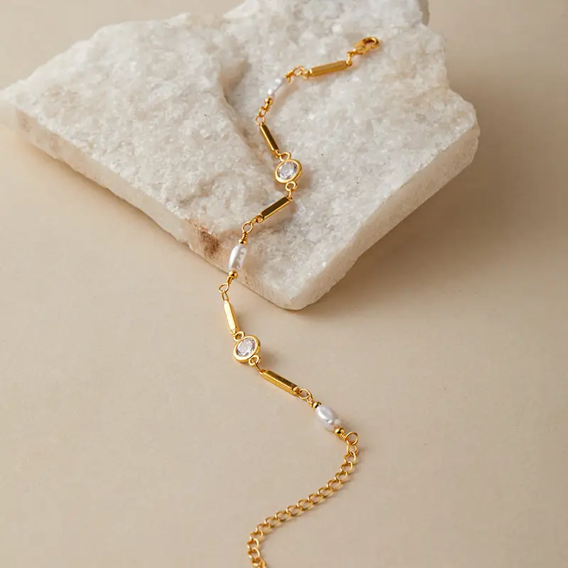 Copper Plating 18K Real Gold Color Retaining Inlaid Zircon Exquisite ABS Pearl Bracelet