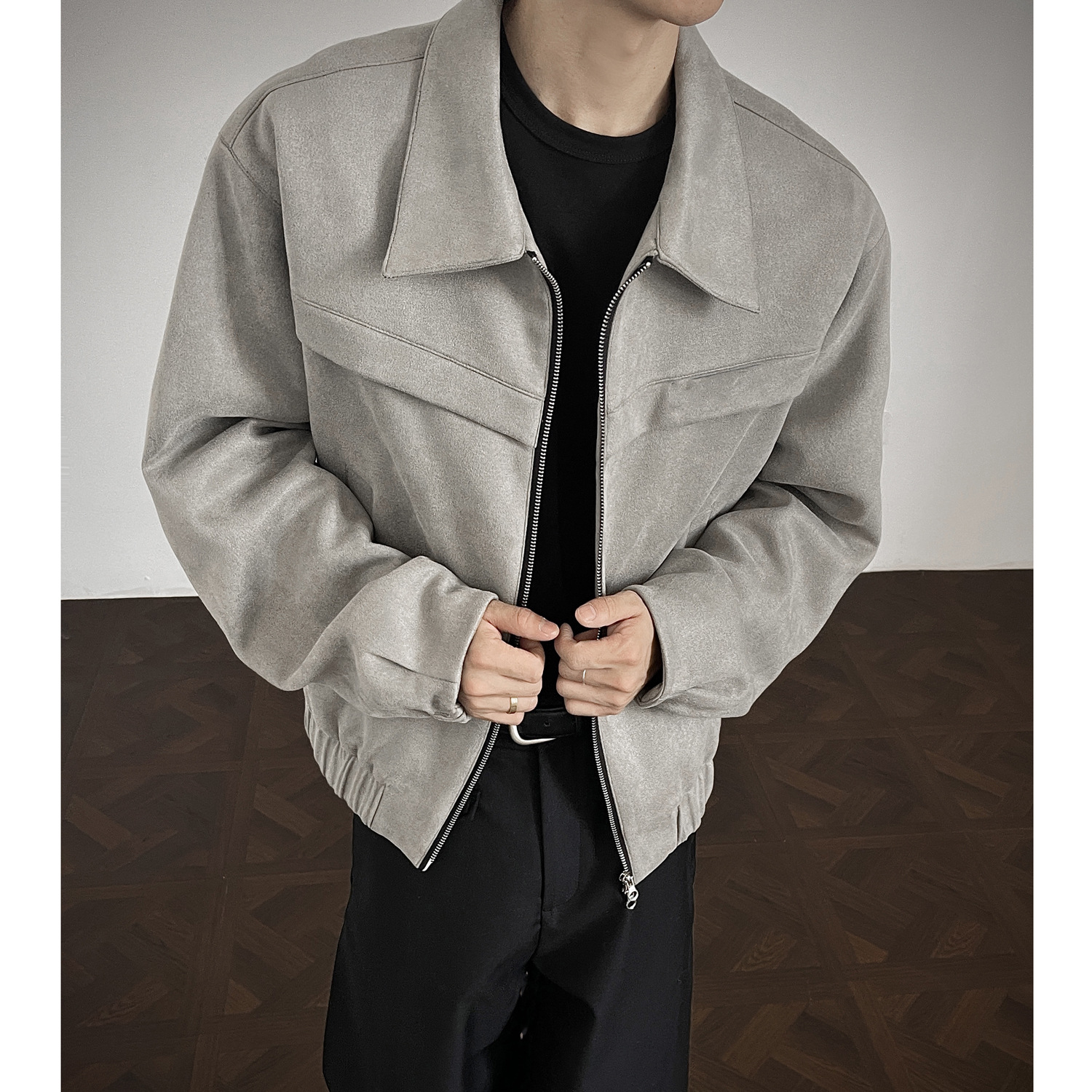 Mens Light-sophisticated Casual Deerskin Velvet Jacket With A Lapel Top