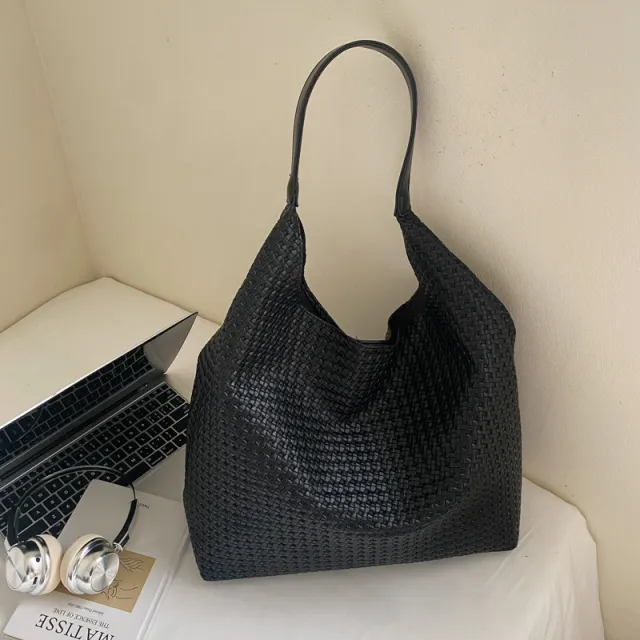Retro High grade Women's Woven Tote Bag Black - Shop at LoveMi