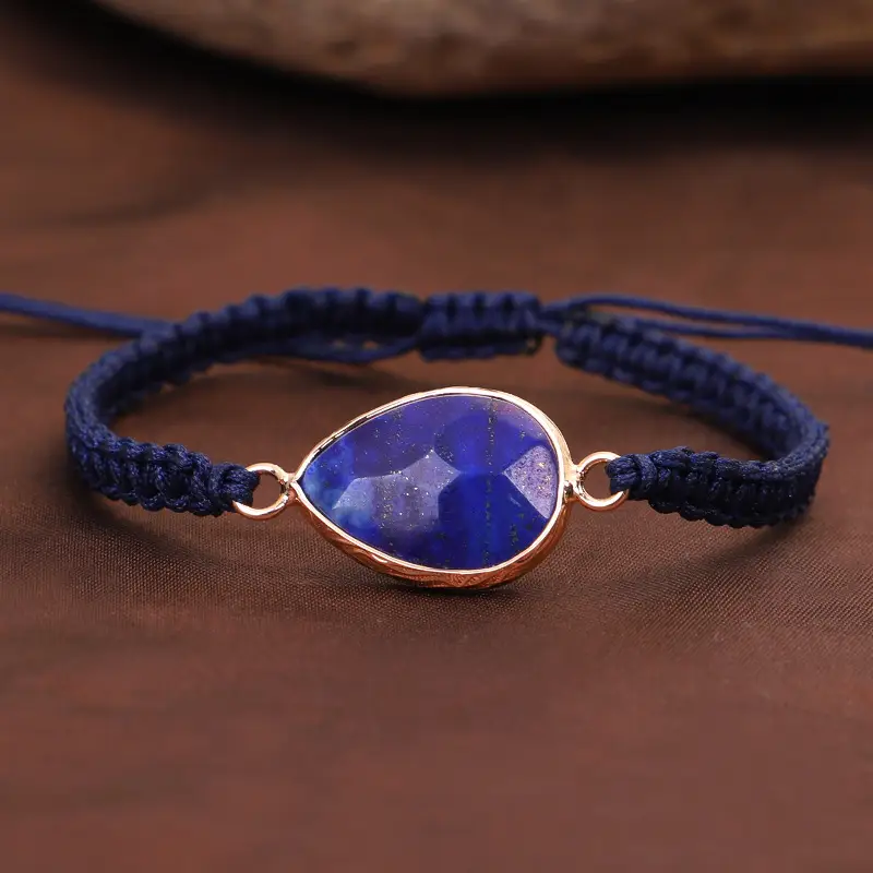 Woven Bracelet Drop Shape Green Gold Stone Bracelet Carrying Strap