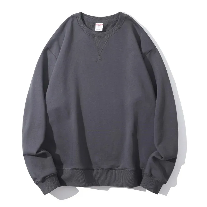 Cotton Heavy Terry Round Neck Men's Sweater Inverted Triangle - Gray