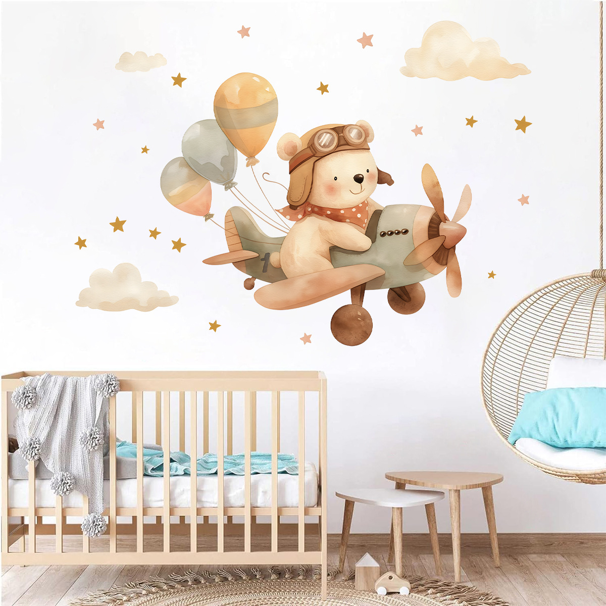 Title 7, Bear Pilot Self-adhesive Wall Sticker Cute Cartoon