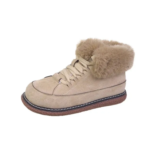 Women's Winter Warm Round Lace Up Snow Anti Slip Cotton Shoes White - Shop at LoveMi