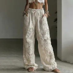 3D Floral Print Pattern Elegant Straight Women's Trousers - Hh1516 - View 1