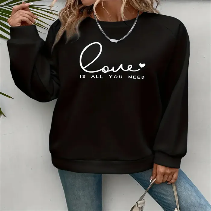 Women's Sports Round Neck Long Sleeve Top - Black