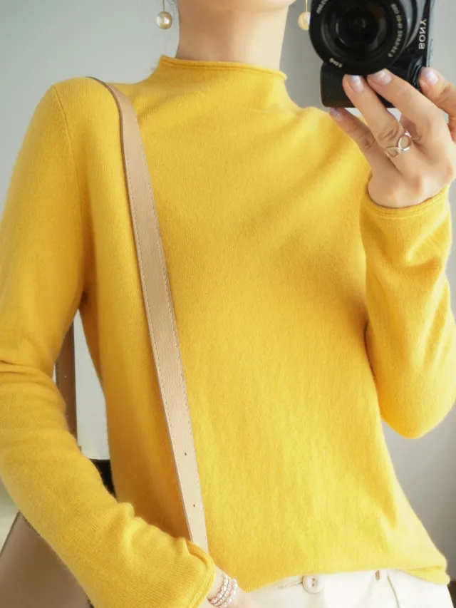 Women's Pullover Sweater Inner Wear Thickened Wool Base Shirt Yellow - Shop at LoveMi