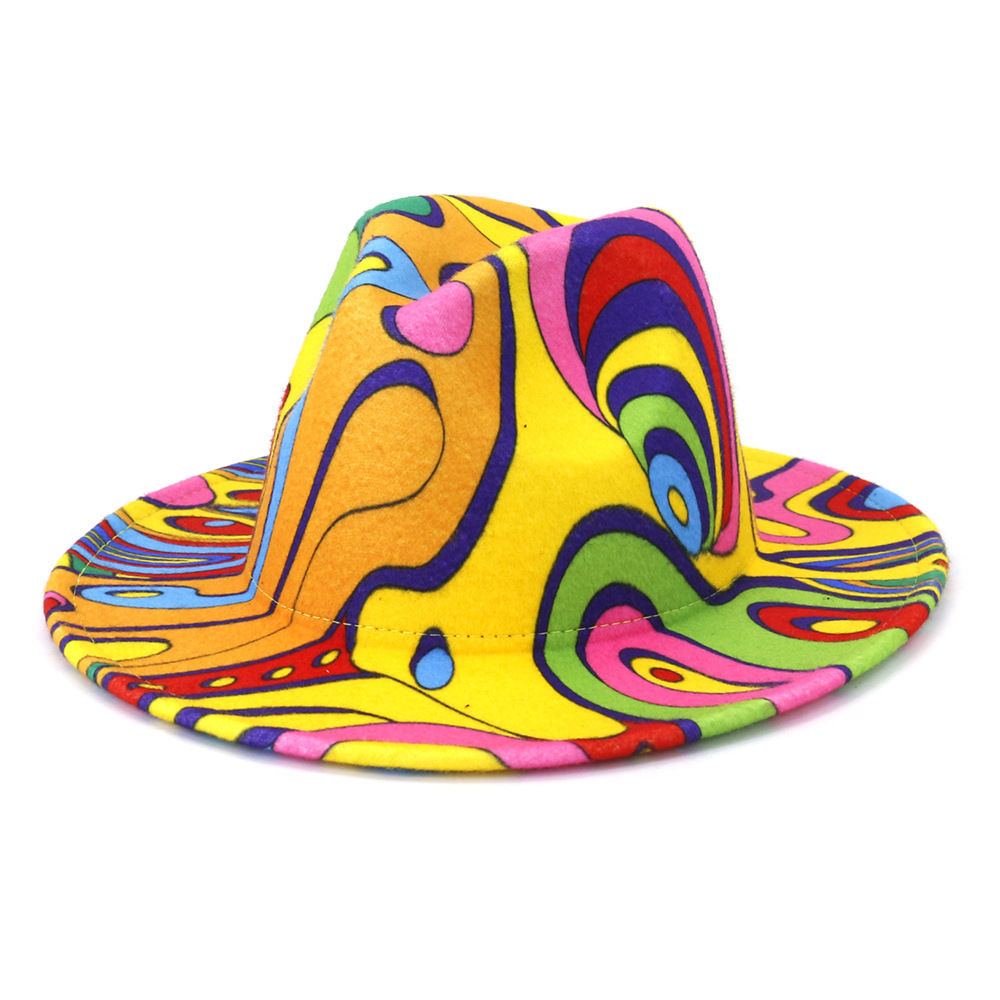 New Graffiti Big Brim Hat Autumn And Winter Men And Women Korean Style Fashion Woolen Jazz Hat British Style Top Hat