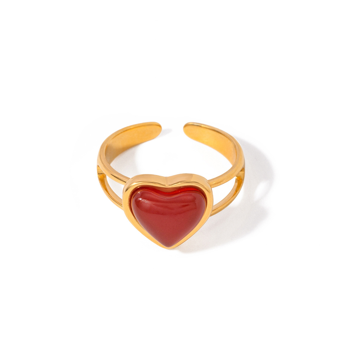 New Stainless Steel Red Agate Ring