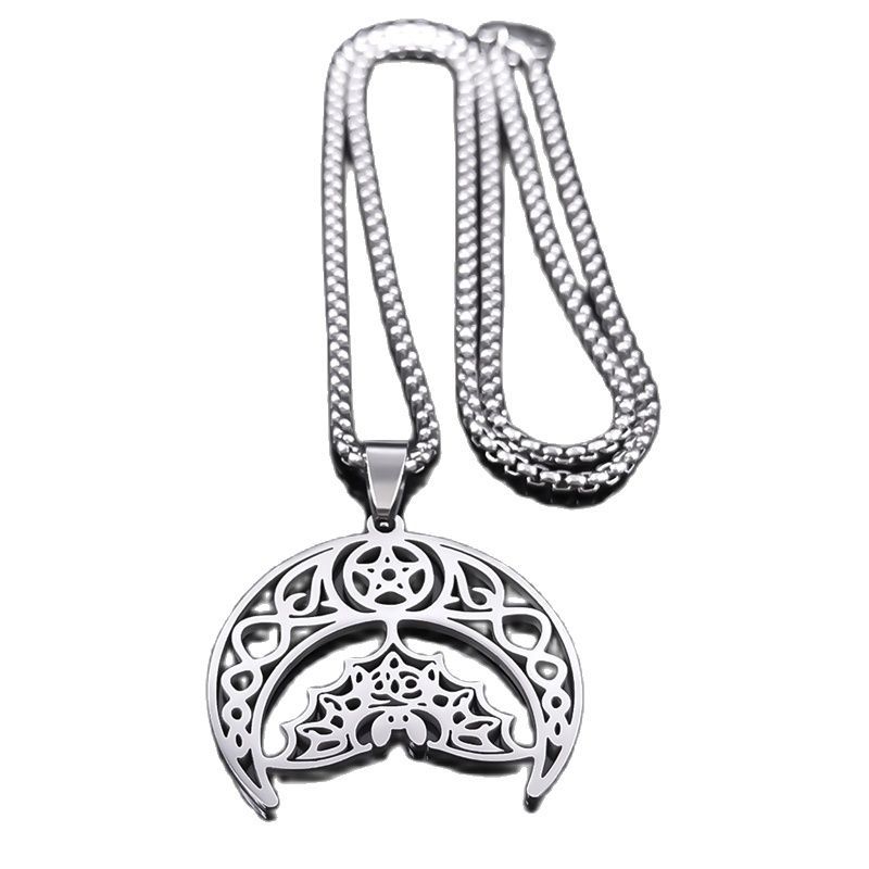 Stainless Steel Men's And Women's Silver Necklace Bat Vintage Pendant