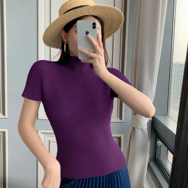 Women's Chiffon Shirt Temperament Half Neck Top Purple - Shop at LoveMi