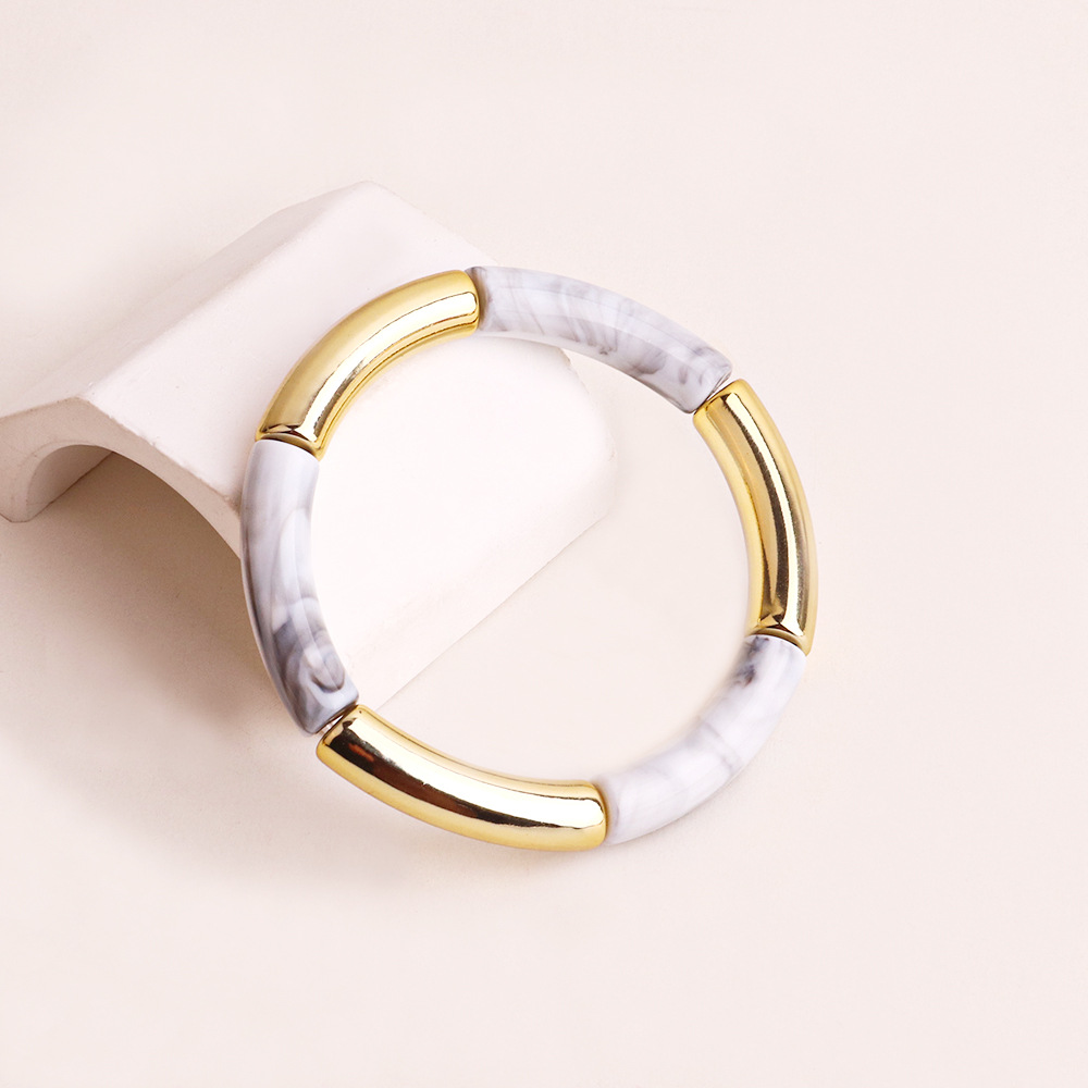 Women's Creative Tube Bead Elastic Acrylic Two-color Elbow Round Tube Bracelet